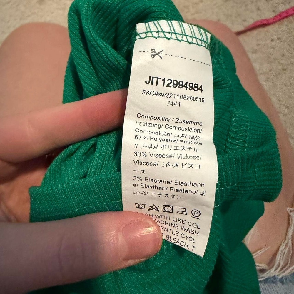 Emerald Green Ribbed Long Sleeve Crop Top NWT XS Color Pop Basic - Picture 7 of 8
